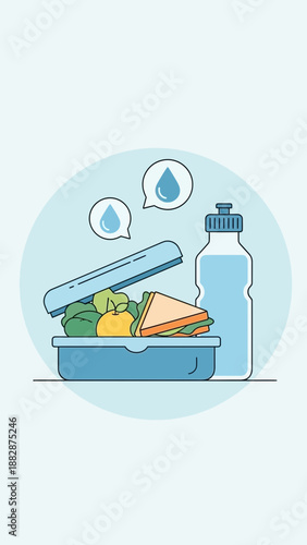 Healthy Lunchtime Essentials Featuring Sandwich Water Bottle And Fresh Food For Energy And Vitality