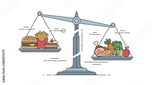 Healthy Versus Unhealthy Food Illustration Depicting Dietary Balance and Nutritional Choices