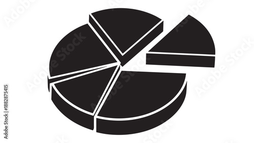 Solid Icon Illustration Of A Folded Pie Chart With One Prominent Wedge Popping Out To Represent Market Share, Data Highlighting And Segment Analysis