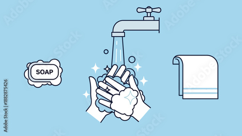 Hygiene Practices Depicted Through Washing Hands with Soap and Water for Cleanliness