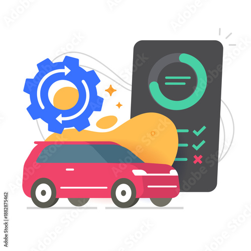 Car obd errors diagnostics scanner icon vector, auto vehicle maintenance inspection checkup status modern graphic design, automotive performance service report analysis, engine telemetry technology
