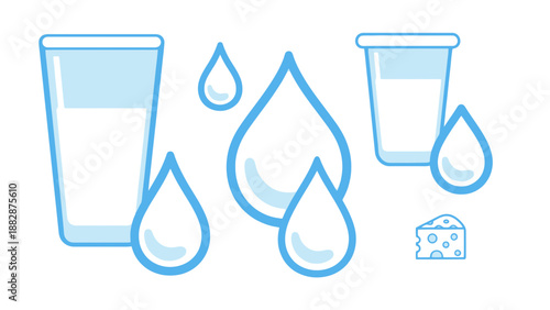 Healthy Milk And Dairy Products Vector Illustration With Blue Color Scheme