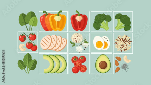 Healthy Nourishment: A Collage Showcasing Nutritious Foods for a Balanced Lifestyle