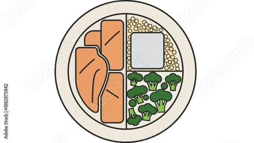 Healthy Plate Composition Depicting Dietary Nutrition Food and Balanced Meal Design