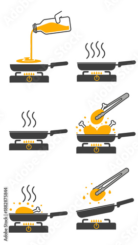 Illustrated Cooking Process: Sequential Steps Showing Preparation of Fried Chicken Dish