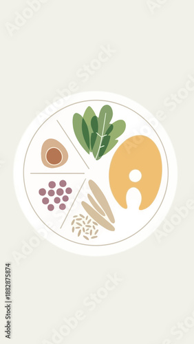 Healthy Plate Illustration Representing Nutritious Meal Choices for Dietary Guidance and Wellness
