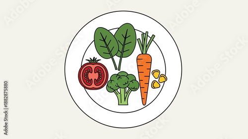 Healthy Plate Illustration Representing Nutritious Vegetables And Balanced Diet Choices