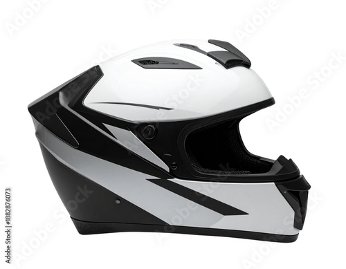 Minimal Sport Motorcycle Helmet with Geometric Pattern, Side View, Isolated