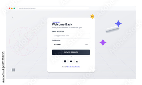 A user returns to a digital platform to log in. The screen shows fields for email and password. Options for session initiation and new profile creation are visible.