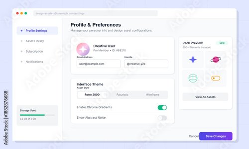 A user views their profile settings on a computer screen. The display shows options for email address, theme style, and storage details. The user can make changes to preferences.