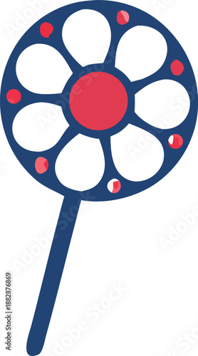 Stylized blue flower with red center and petals Vector