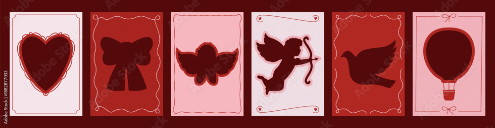 Naklejka premium Elegant decorative collection of romantic paper frames with Valentines Day symbols of love