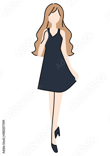 ゆるいタッチの若い綺麗な女性シルエット