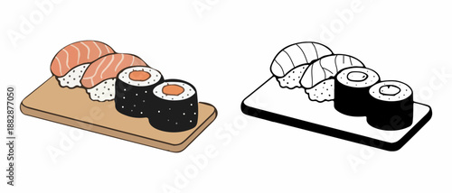 Colorful Sushi Platter Illustration with Variety of Rolls