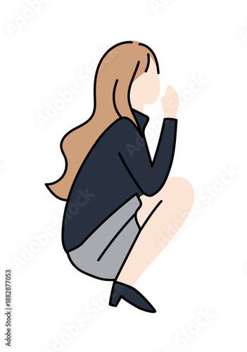 ゆるいタッチの若い綺麗な女性が座っているシルエット