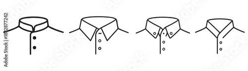 minimal line shirt collar icon collection showing multiple neckline variations for apparel design