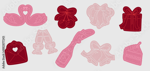 Romantic stickers featuring silhouettes cut from embossed paper for weddings and Valentines Day