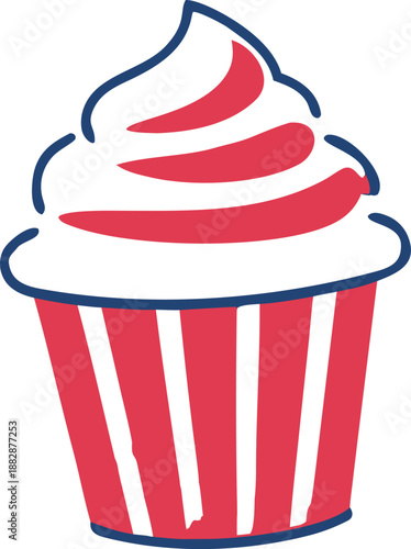 Delightful red and white striped cupcake with swirling frosting Vector