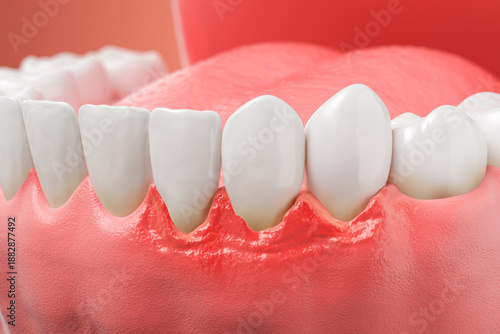 3d illustration of teeth and oral health showing gum disease and inflammation.