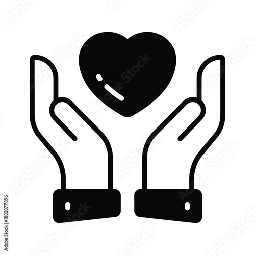 Grab this amazing glyph icon of love care hands supporting valentines heart