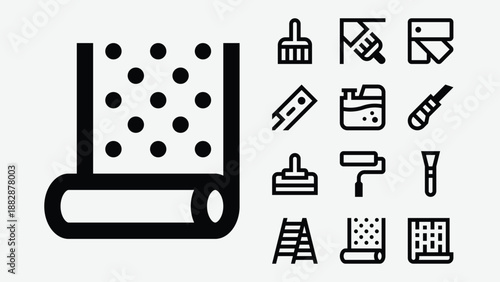 Wallpapering and home renovation icons set