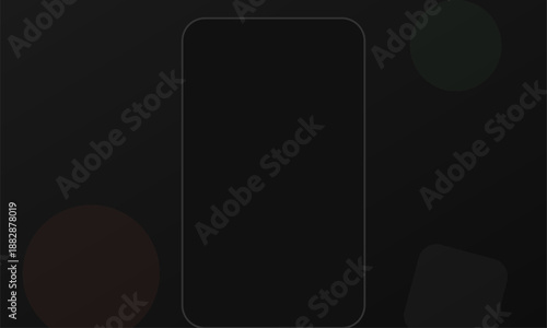 A dark background shows a blank smartphone screen in the center. The design is minimal, with circles of light softly appearing around the edges.