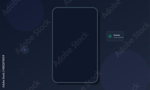 A screen shows a success message after files are uploaded. The background is dark, and there is an empty space for more content to be added during an online process.