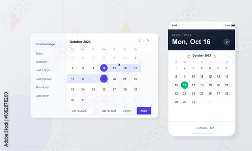Two calendar interfaces show different views for selecting dates in October 2023. Users can choose specific days for planning tasks or events. This helps with organization.