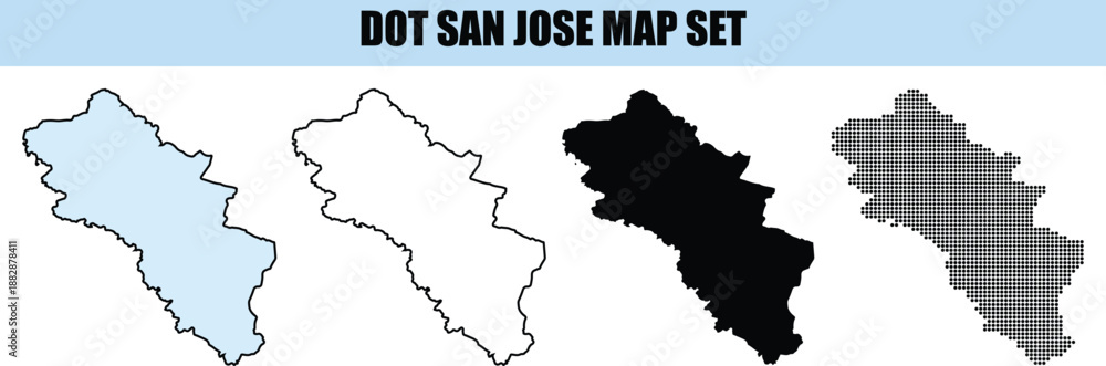 Fototapeta premium San Jose Map Set in Different Colors isolated background