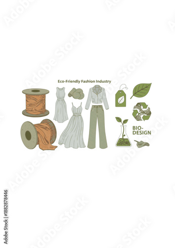 Sustainable Bio-Textile Silhouette, Lab Grown Mycelium Leather Spool, Eco Friendly Fashion Industry and Bio-Design Vector Graphic