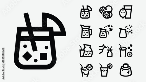 Lemonade and citrus drink icons set