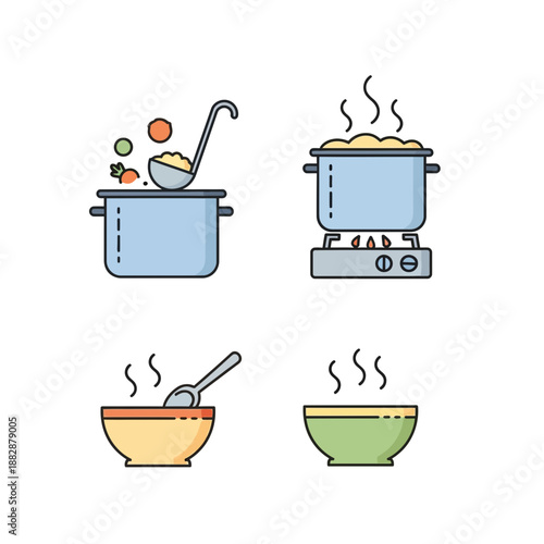 Illustrated Culinary Journey: A Whimsical Depiction of Delicious Soup Preparation and Serving