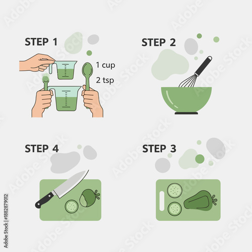 Illustrated Culinary Journey Depicting Salad Preparation with Fresh Ingredients in Detailed Steps