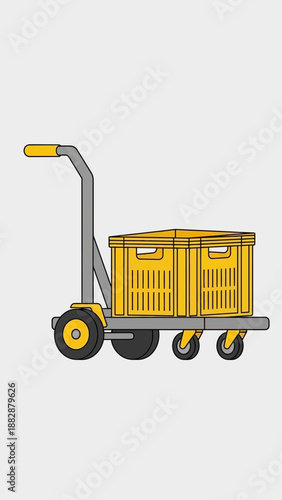 Illustrated Delivery Cart Carrying Two Yellow Crates for Transportation and Distribution Services