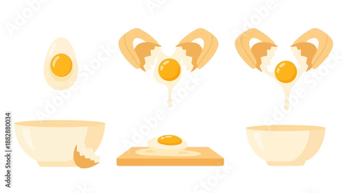 Illustrated Stages Of Egg Preparation Showing Each Step Of The Cooking Process