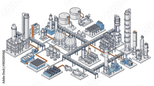 Industrial Power Plant Complex Isometric Illustration.