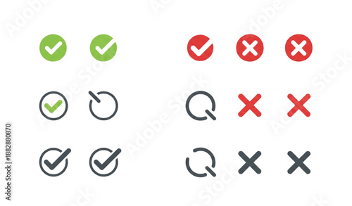Right and wrong checkmark tick and cross flat vector icon set isolated EPS10