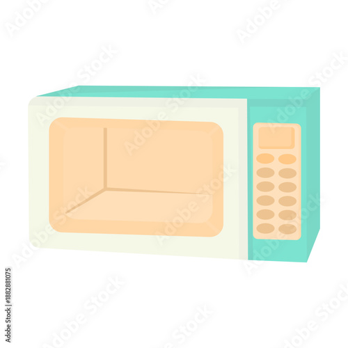 Microwave Oven Illustration with Front View, Soft Pastel Colors, and Control Panel Buttons on White Background for Kitchen Appliances, Home Cooking, and Modern Lifestyle Concepts