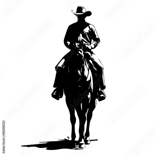 Cowboy Horse Silhouette Illustration Western Riding Art High Contrast Vector Minimalist Graphic Design