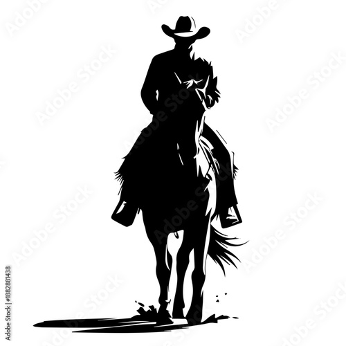 Cowboy Horse Silhouette Illustration Western Riding Art High Contrast Vector Minimalist Graphic Design