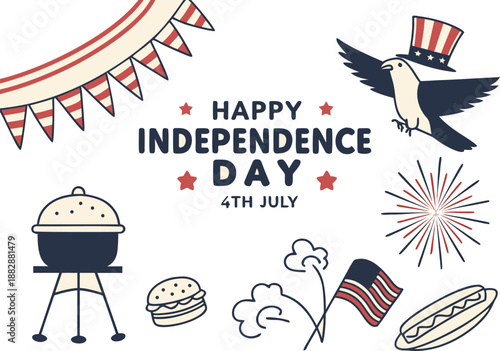 Celebrating independence day with patriotic symbols and delicious food Vector