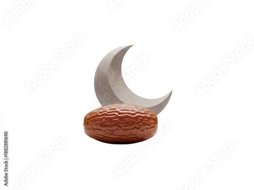 Silver crescent moon on brown base isolated on transparent background