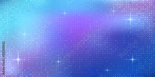 Abstract blue and purple pixel gradient with sparkles. Vector realistic illustration of video screen background with mosaic texture, shimmering aurora color particles, shimmering led display pattern