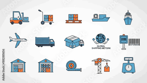 Set of icons for global shipping and logistics services