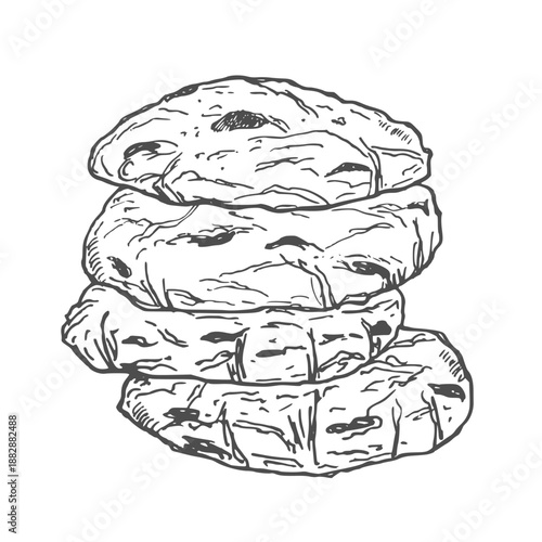 Hand drawn ink sketch cookies. Oats cookies sketch