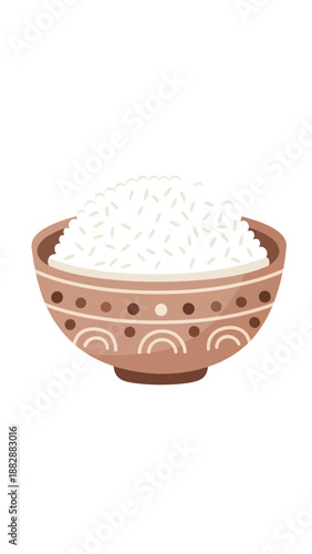 Illustration Of A Rustic Rice Bowl, Offering A Simple, Pure And Nutritious Serving
