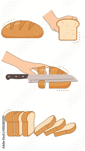 Illustration Of Bread Slices: Step-By-Step Guide To Perfect Bread Slicing From Whole Loaf