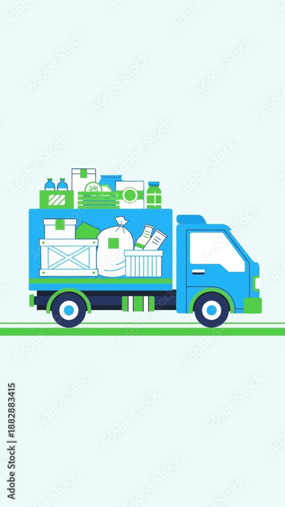 Fototapeta premium Illustration Of A Delivery Truck, Transporting Goods For An Eco-Friendly Service With Minimalist