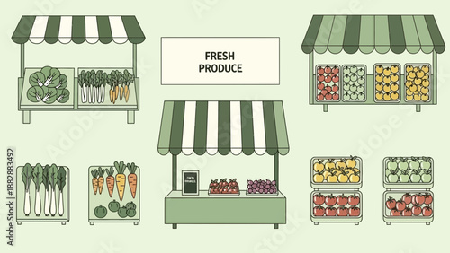 Illustration Of A Fresh Produce Market Displaying Colorful Fruits And Vegetables