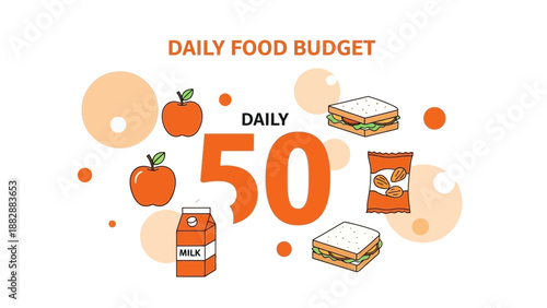 Illustrative Depiction Of Daily Food Budget With Minimal Food Items And Minimalist Design